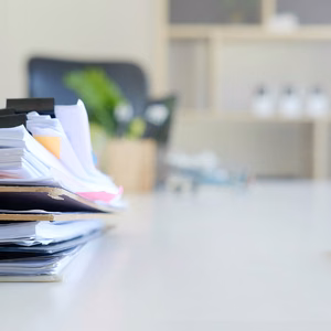 Document folders on an office desk